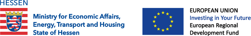 Logos from Ministry for Economics Affairs, Energy, Transport and Housing, State of Hessen and European Union; Investing in Your Future; European Regional Development Fund